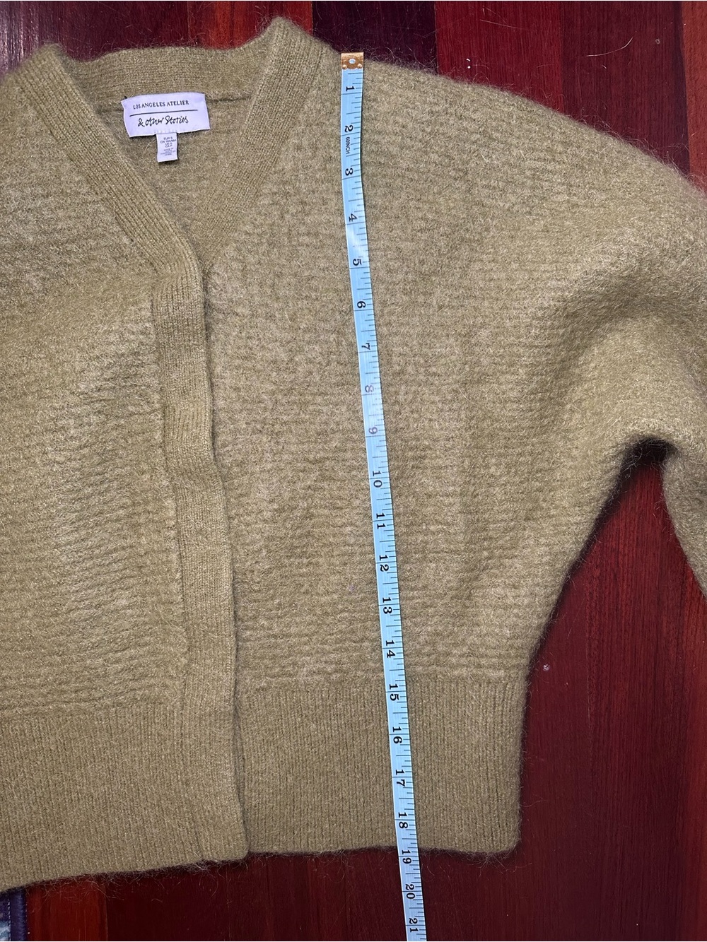 & Other Stories Los Angeles Atelier Mohair Wool Cardigan Green Size S Fall Cozy - Picture 8 of 9